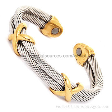 Two-tone Stainless Steel Wire Bangles with Magnets Attached on Tip